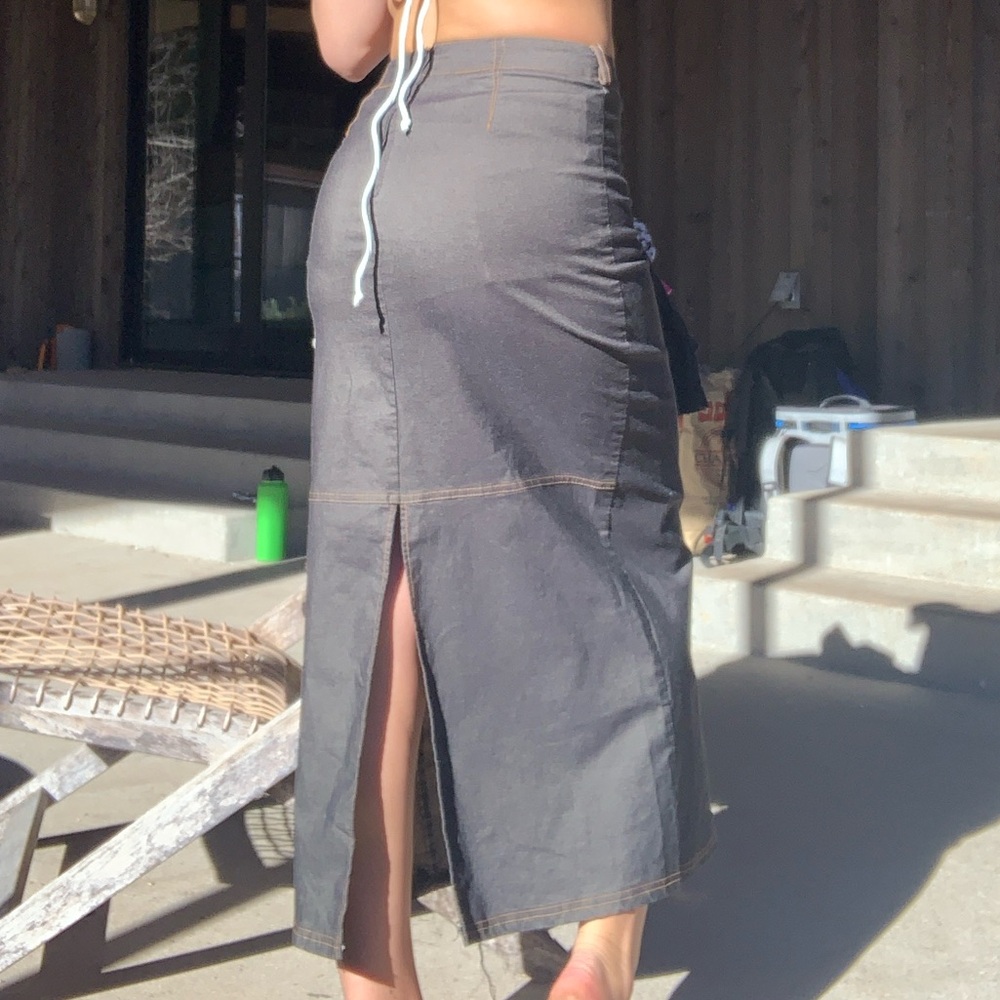 Vintage 90s rave y2k stretch denim tight midi pencil skirt